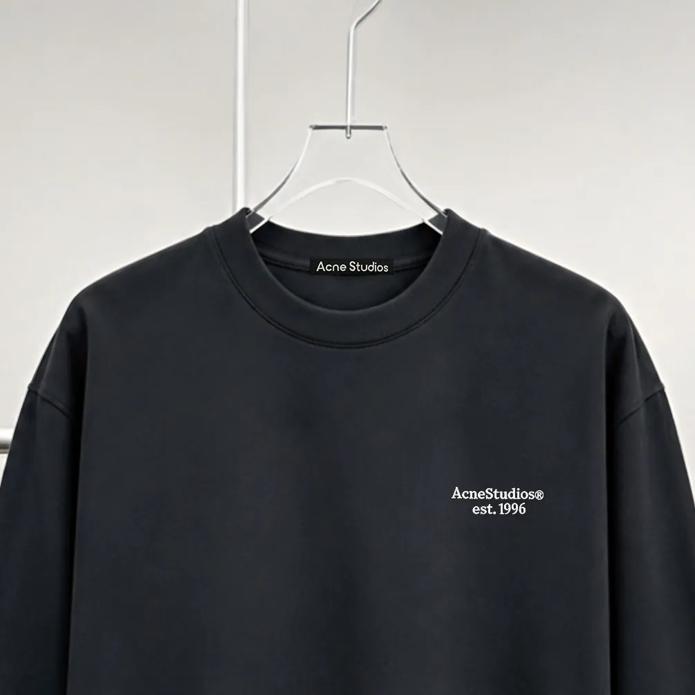 Acne*Studios*Autumn and winter letter embroidery technology "Difference in currency fabrics" Double yarn pure cotton top 7a antibacterial short-sleeved tee The upper body is very comfortable, Same Style half-sleeves for men and women, dropped shoulders and loose version Color: Black White Coffee Brown Size: S (90-130 pounds) M (125-150 pounds) L (135-165 pounds) XL (160-190 pounds) XXL (185 pounds)